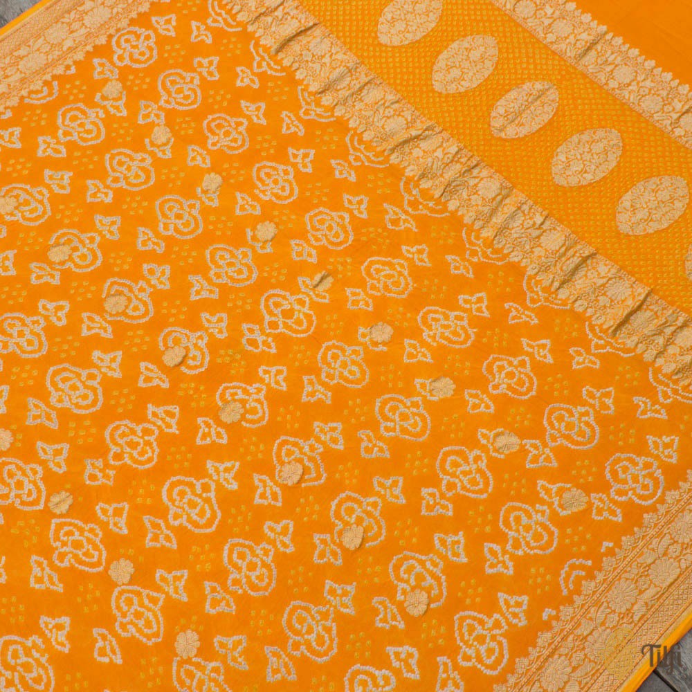 Orange Pure Georgette Banarasi Handloom Bandhani Dupatta