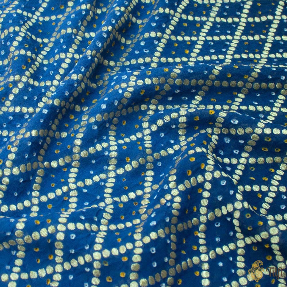 Indigo Blue Pure Georgette Banarasi Handloom Bandhani Dupatta