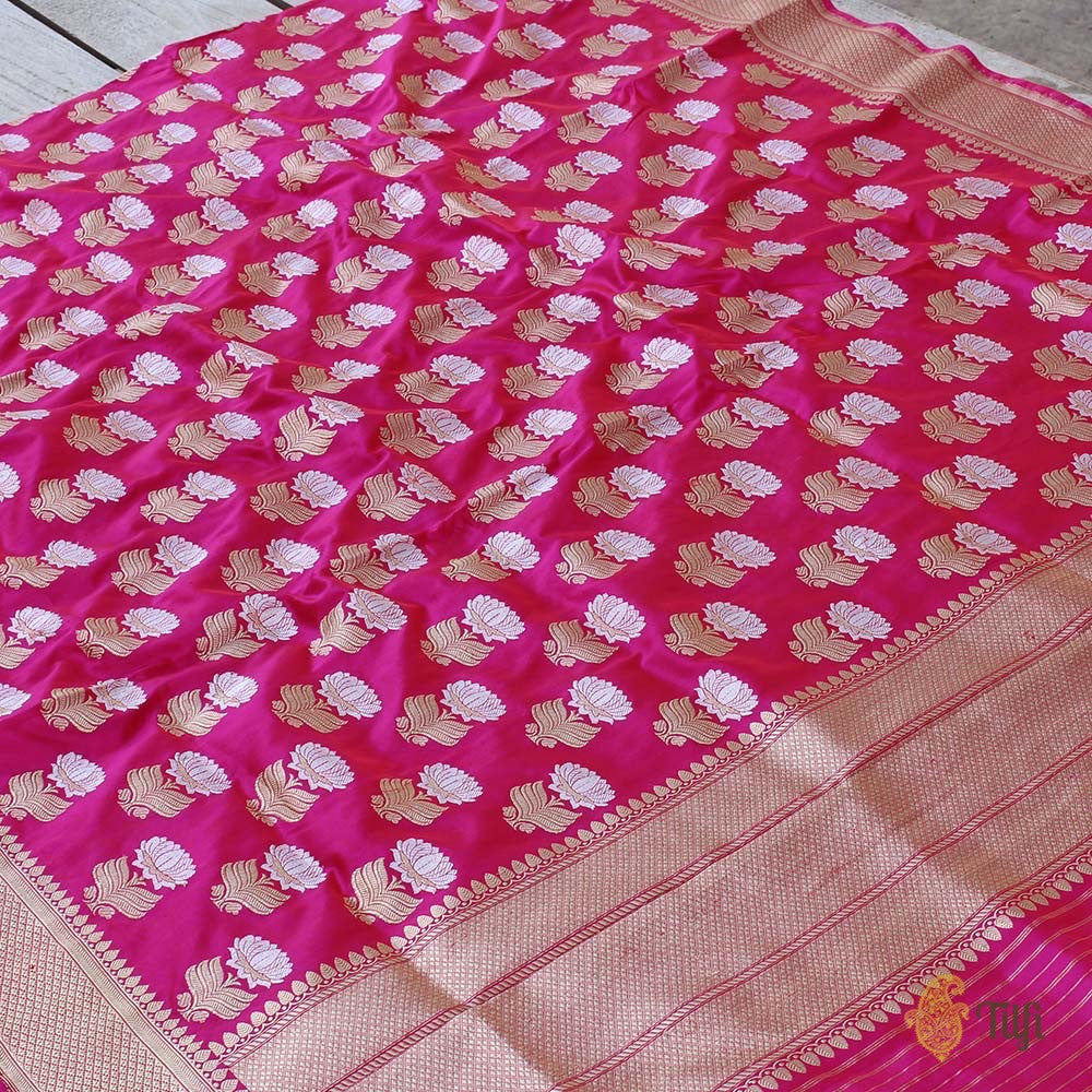 Red-Indian Pink Pure Katan Silk Banarasi Handloom Dupatta