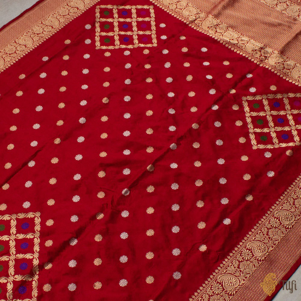 Deep Red Pure Katan Silk Banarasi Handloom Dupatta