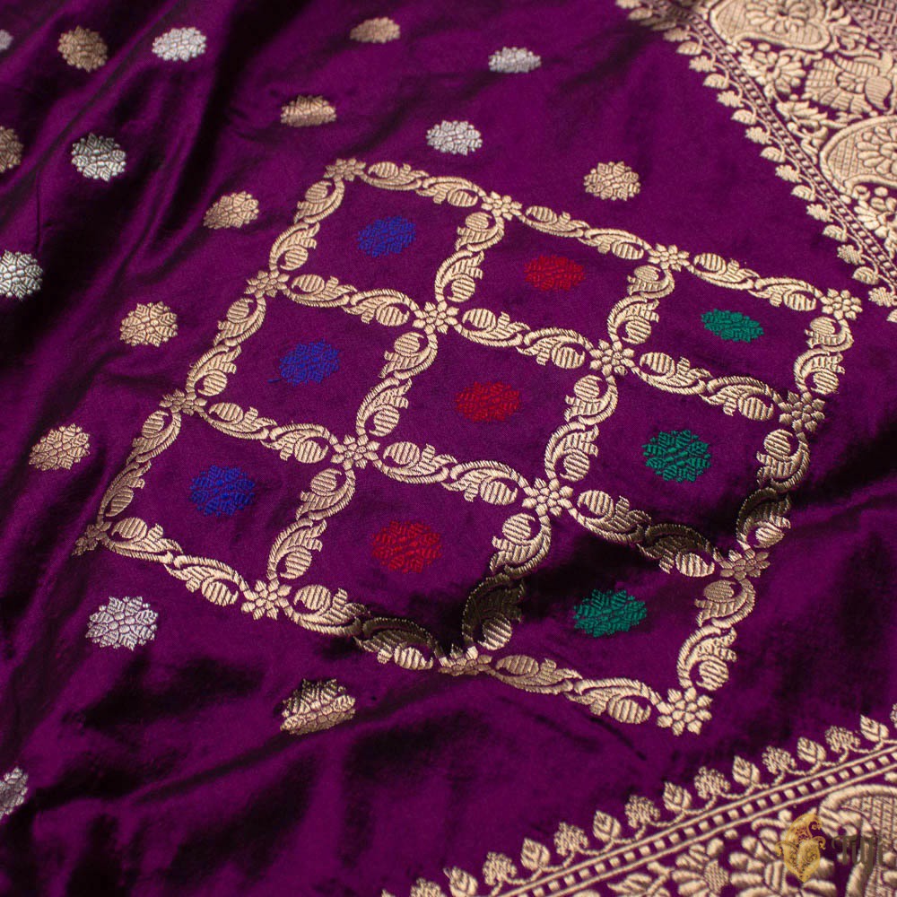 Magenta Embellished Silk Blend Dupatta