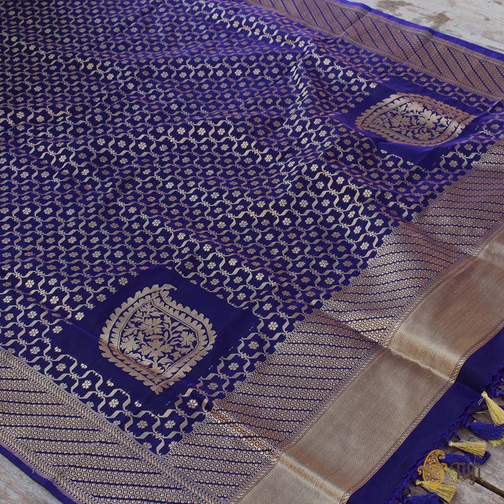 Navy Blue Pure Silk Georgette Banarasi Handloom Dupatta