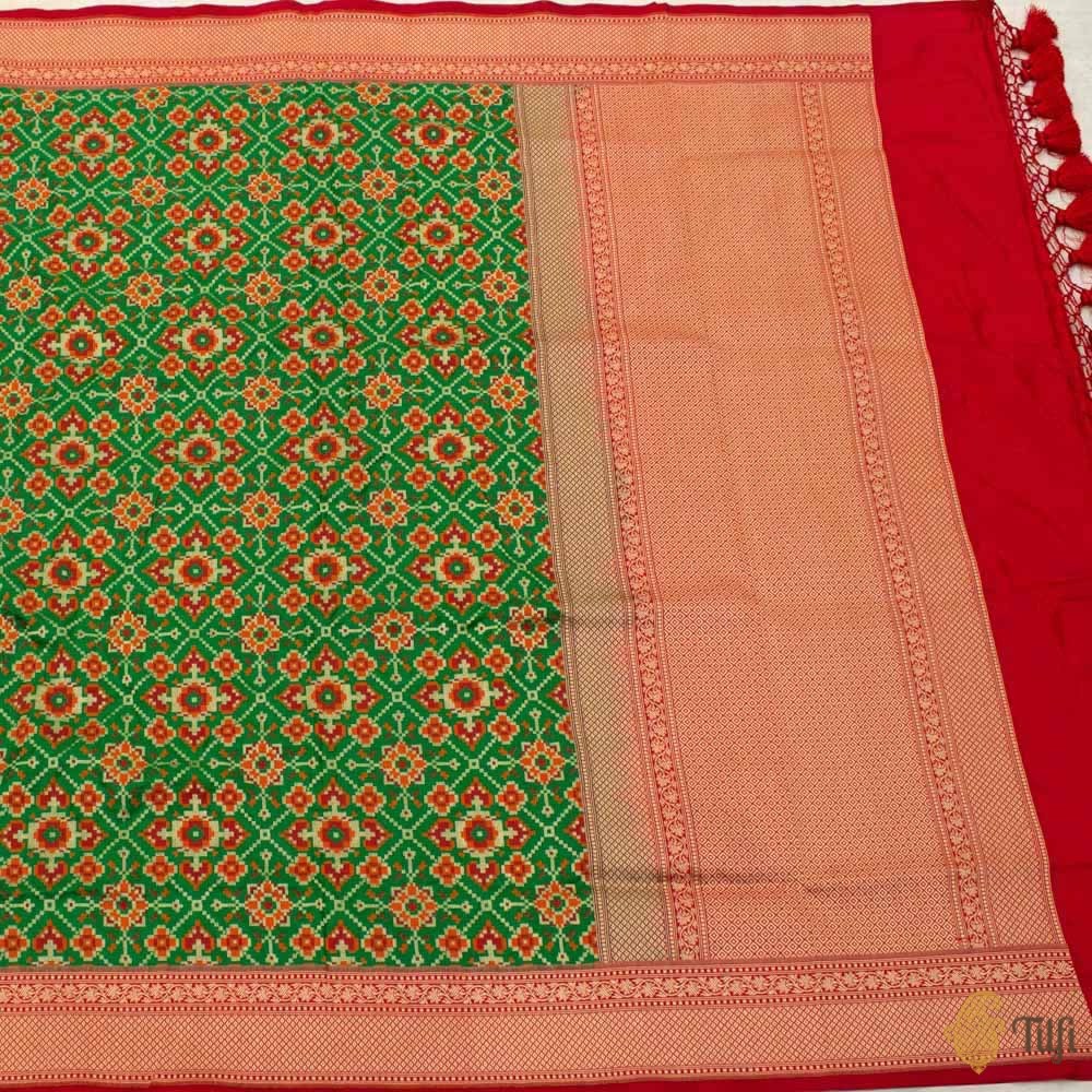 Green Pure Katan Silk Banarasi Handloom Patola Dupatta