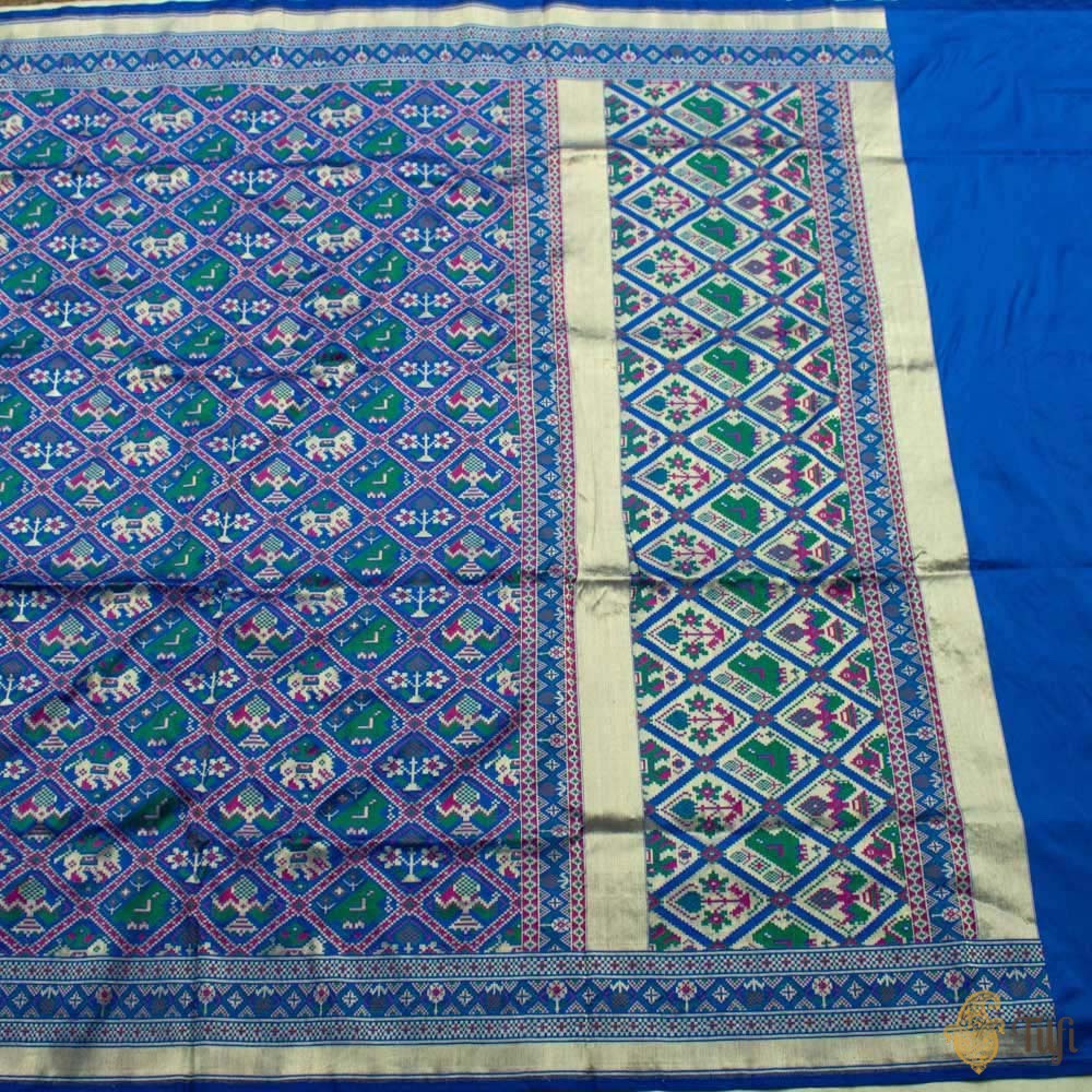 Royal Blue Pure Katan Silk Banarasi Handloom Patola Dupatta
