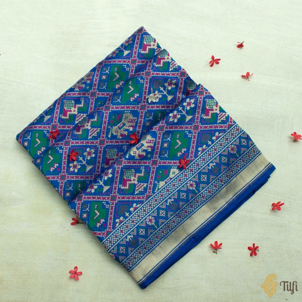 Royal Blue Pure Katan Silk Banarasi Handloom Patola Dupatta