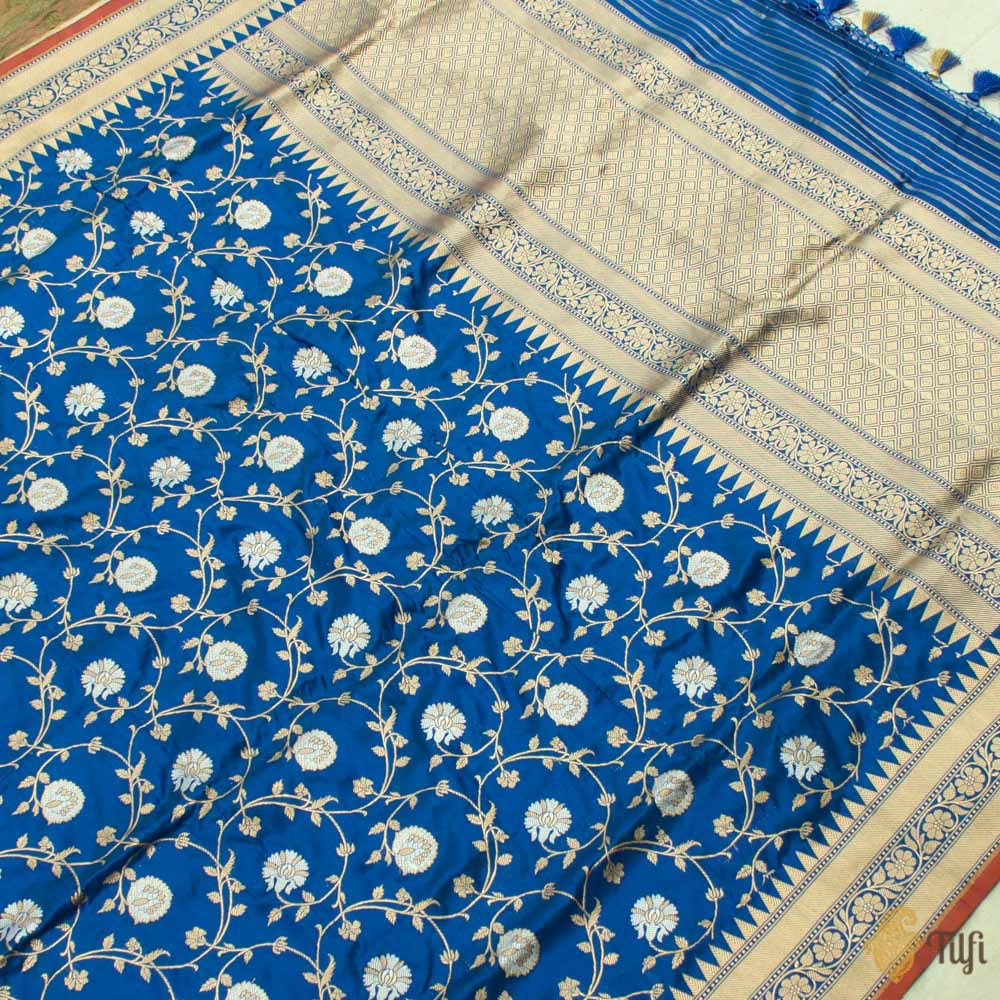 Blue Pure Katan Silk Banarasi Handloom Kadwa Jangla Dupatta