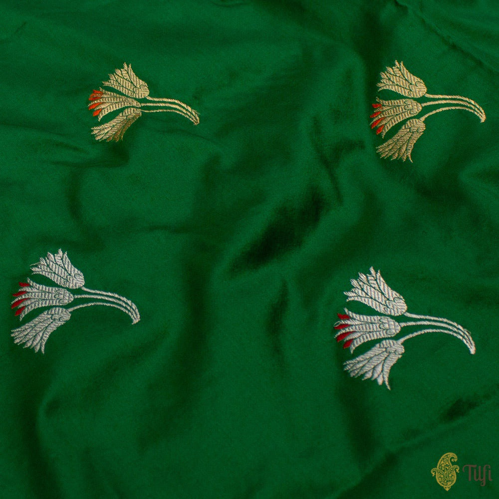 Dark Green Pure Katan Silk Banarasi Handloom Dupatta