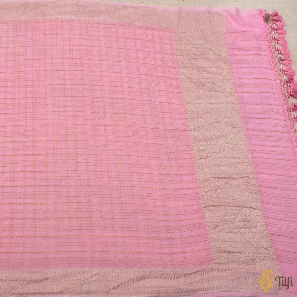 Pink Pure Georgette Banarasi Handloom Dupatta