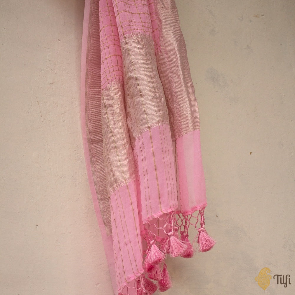 Pink Pure Georgette Banarasi Handloom Dupatta