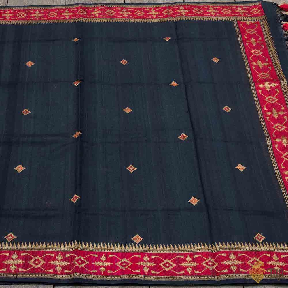 Black Pure Tussar Silk Banarasi Handloom Dupatta