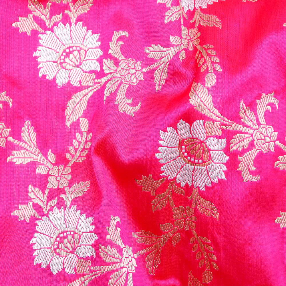 Red-Rani Pink Pure Katan Silk Kadwa Jangla Handloom Dupatta