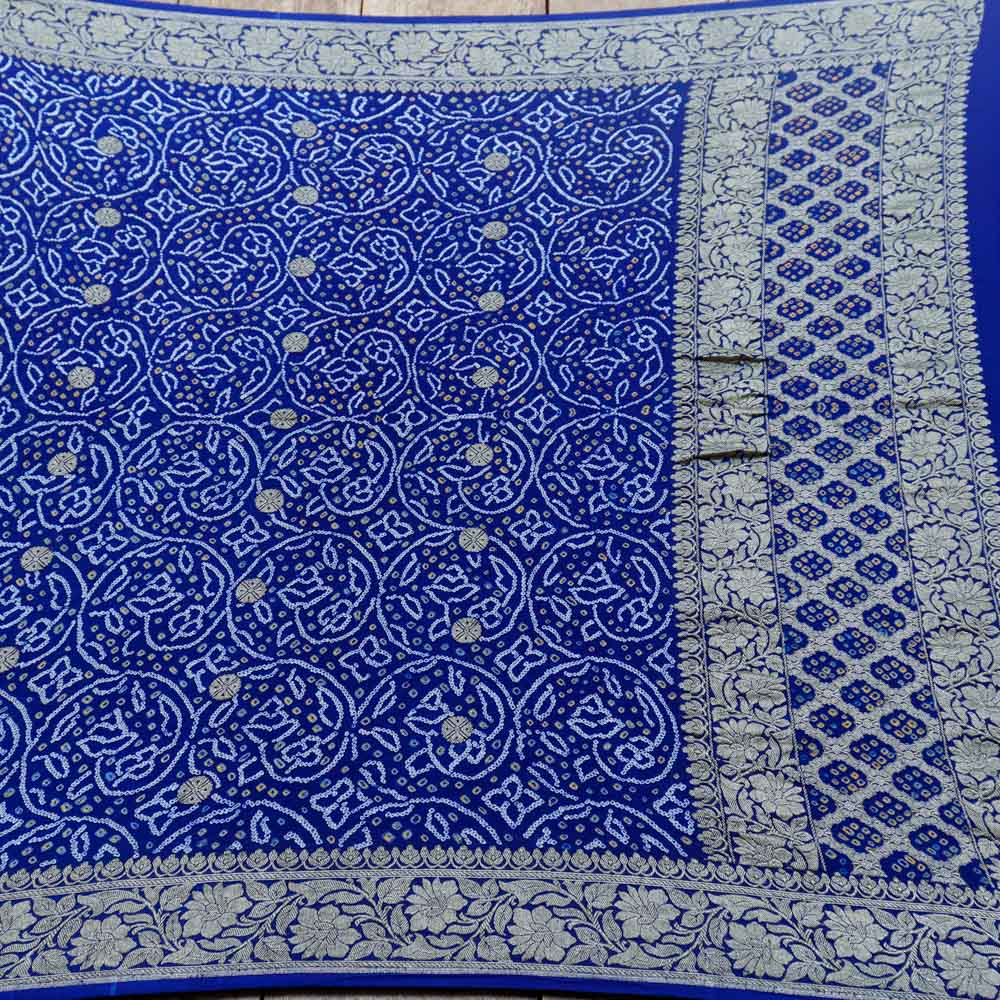 Blue Pure Georgette Banarasi Handloom Bandhani Dupatta