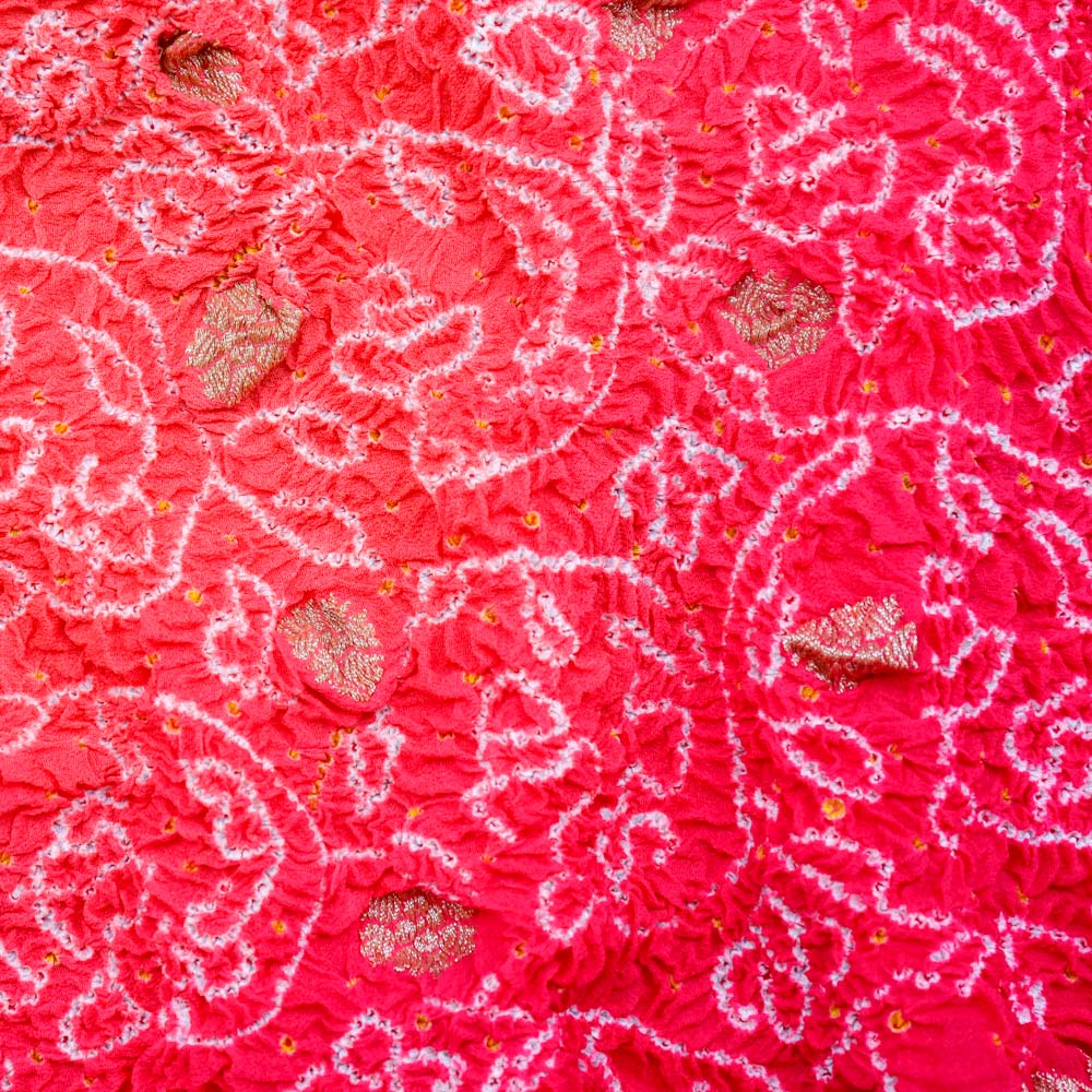 Coral-Ruby Pink Pure Georgette Banarasi Handloom Bandhani Dupatta