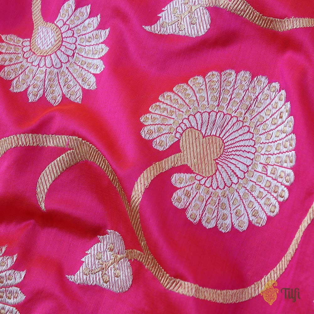 Orange-Gulabi Pink Pure Katan Silk Banarasi Handloom Dupatta