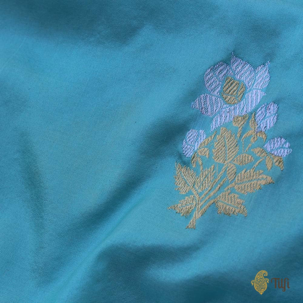 Ferozi Blue Pure Katan Silk Banarasi Handloom Dupatta
