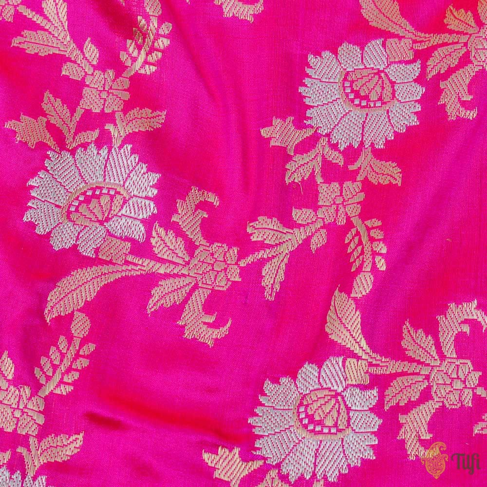 Red-Rani Pink Pure Katan Silk Banarasi Handloom Kadwa Jangla Dupatta
