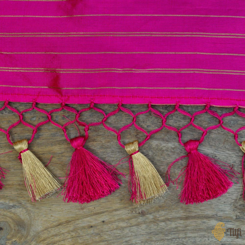 Red-Rani Pink Pure Katan Silk Banarasi Handloom Kadwa Jangla Dupatta