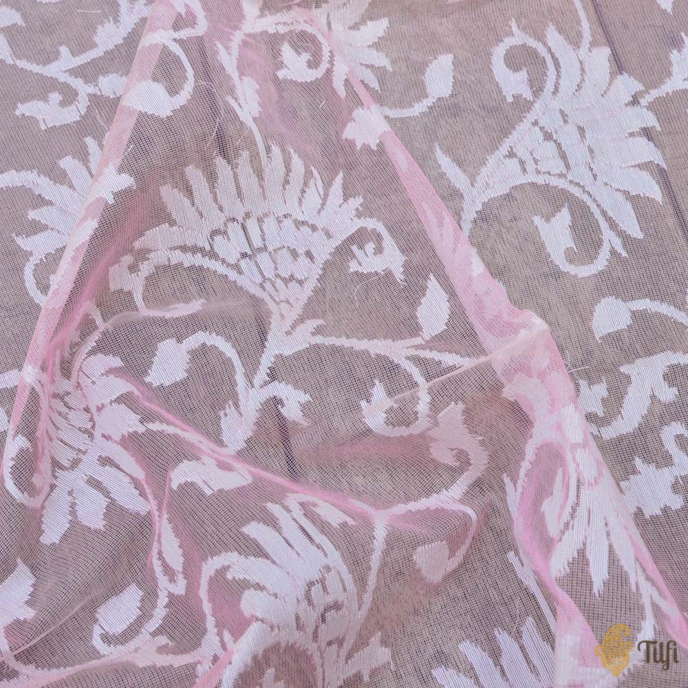 Baby Pink Pure Kora Silk Net Banarasi Handloom Dupatta
