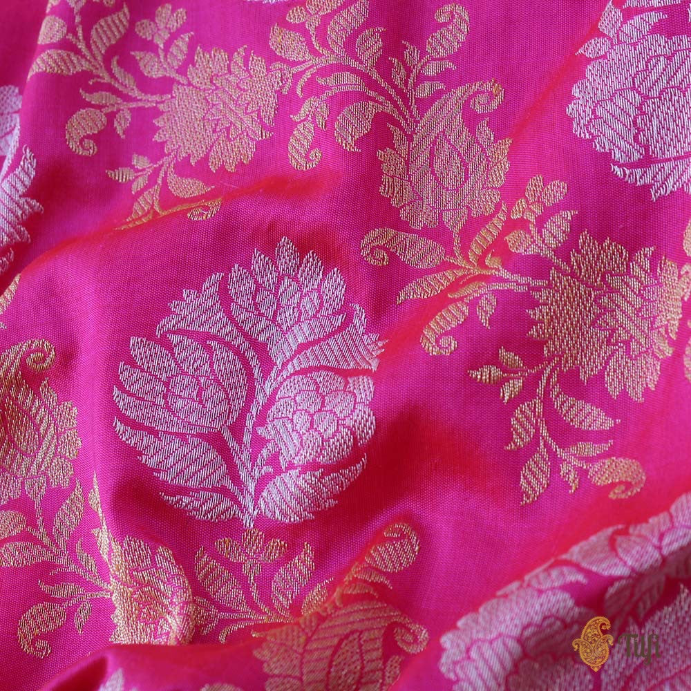 Red-Gulabi Pink Pure Katan Silk Banarasi Handwoven Dupatta