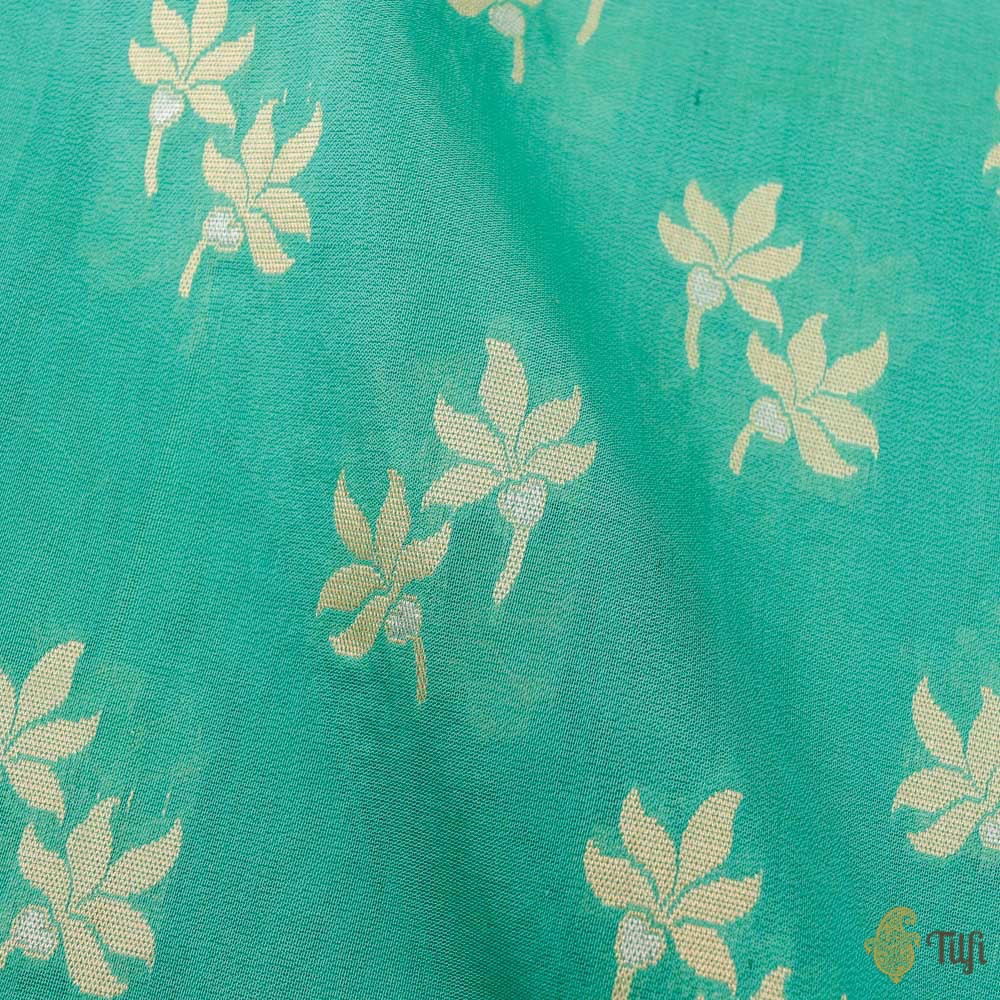 Aqua Green Pure Katan Silk Georgette Banarasi Handloom Dupatta
