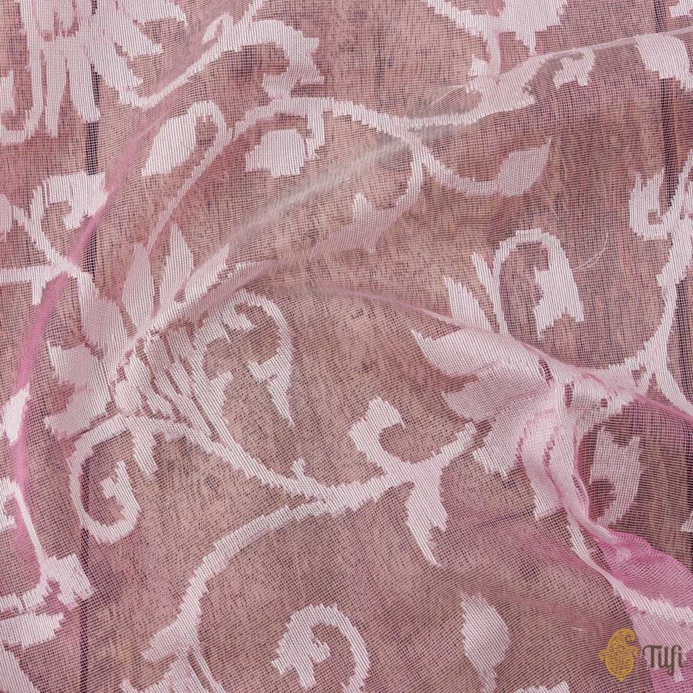 Mauvish Pink Pure Kora Silk Net Banarasi Handloom Dupatta