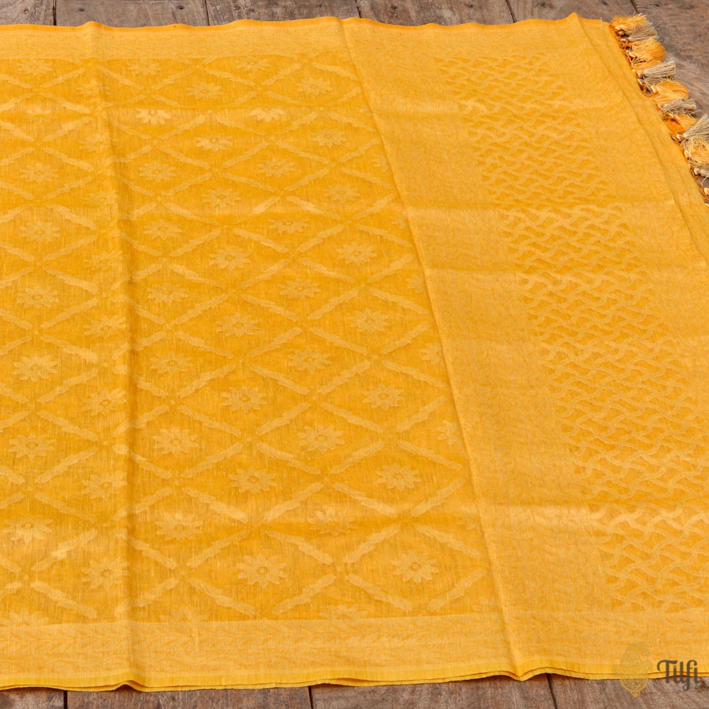 Yellow Pure Kora Linen Banarasi Handloom Dupatta
