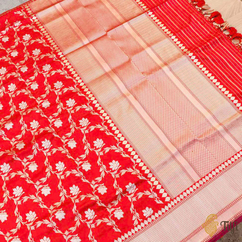 Red Pure Katan Silk Banarasi Handloom Jangla Dupatta