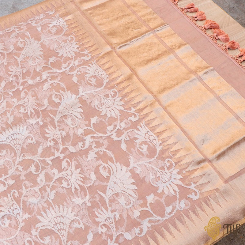 Light Old Rose Pure Kora Silk Net Banarasi Handloom Dupatta