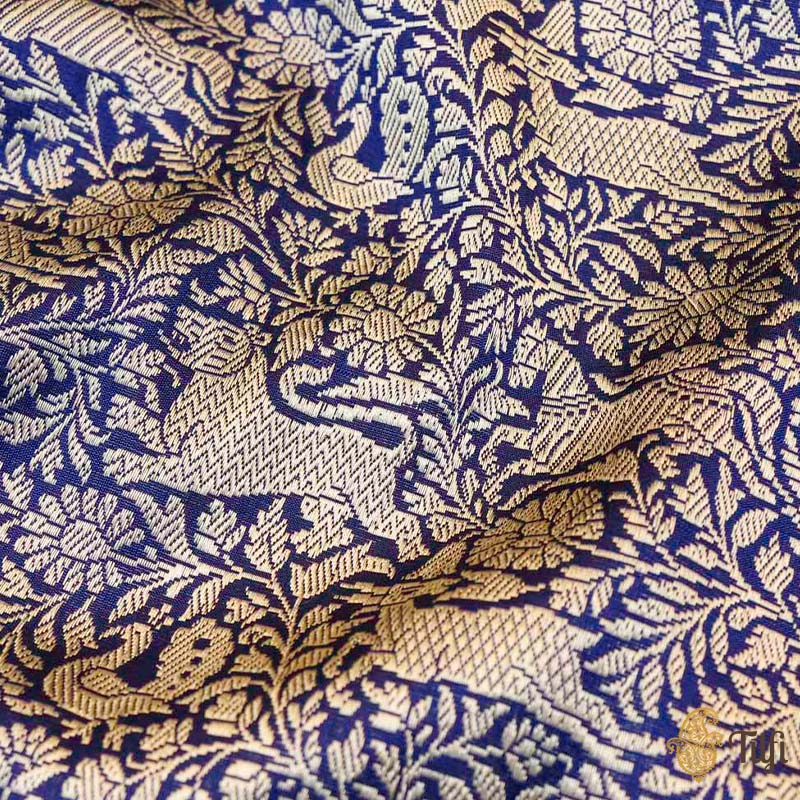 Midnight Blue Pure Katan Silk Banarasi Handloom Dupatta