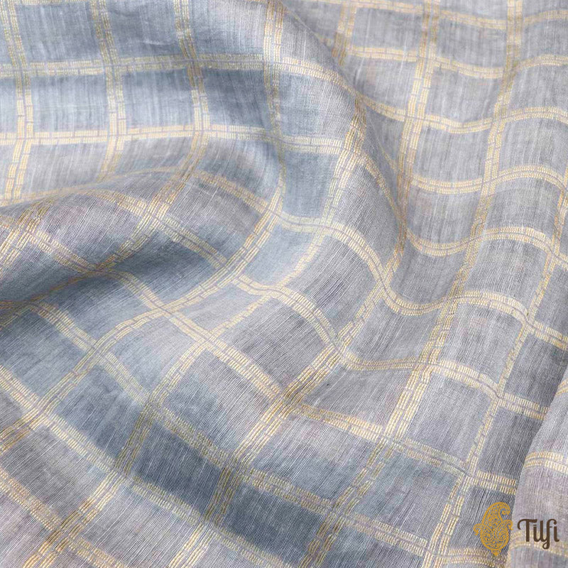 Blueish Grey Pure Linen Banarasi Handloom Dupatta