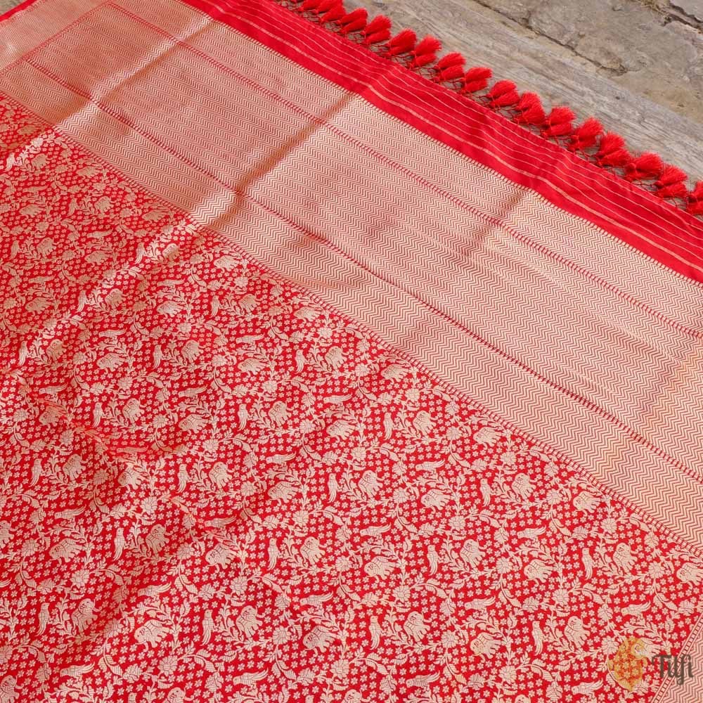 Red Pure Katan Silk Banarasi Handloom Dupatta