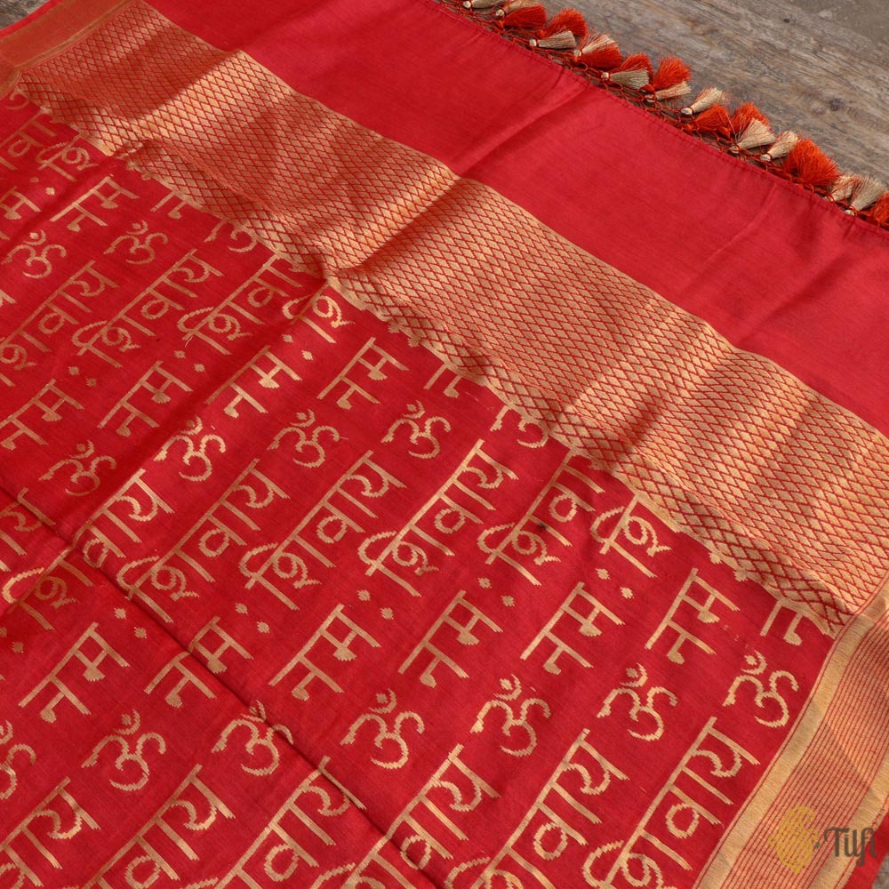 Red Pure Monga Silk Banarasi Handloom Dupatta