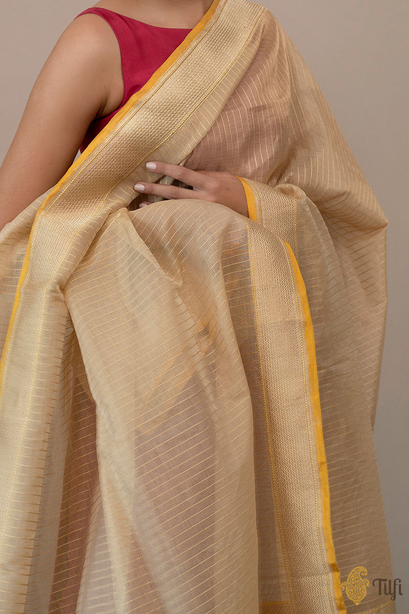 Gold Pure Cotton Silk Tissue Banarasi Handloom Dupatta