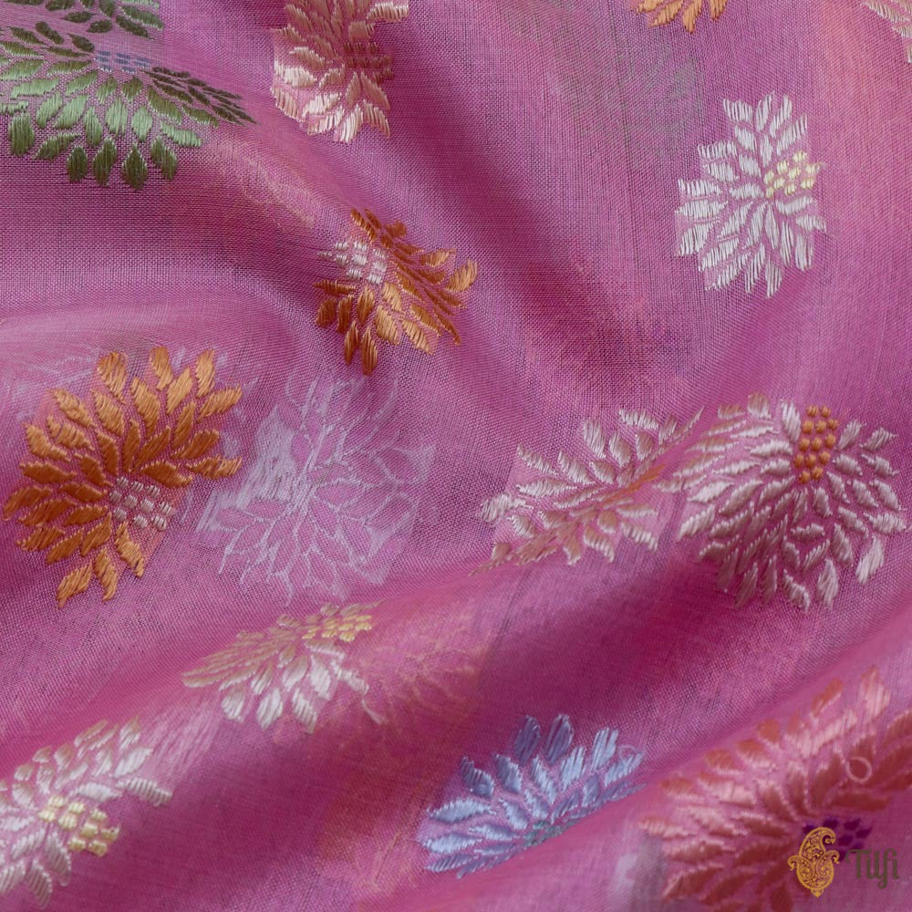 Lavender Pink Pure Kora Silk Banarasi Handloom Dupatta