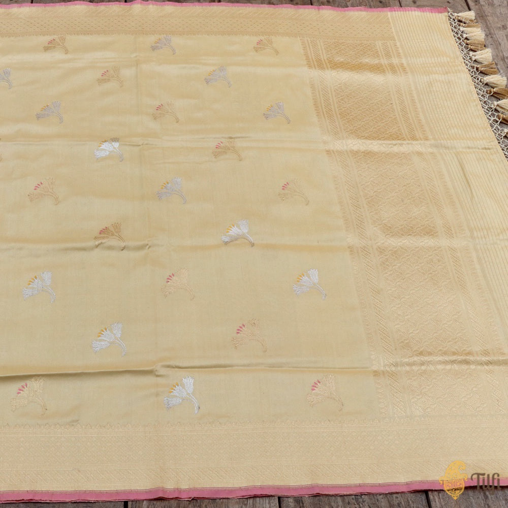 Ivory Pure Katan Silk Banarasi Handloom Dupatta