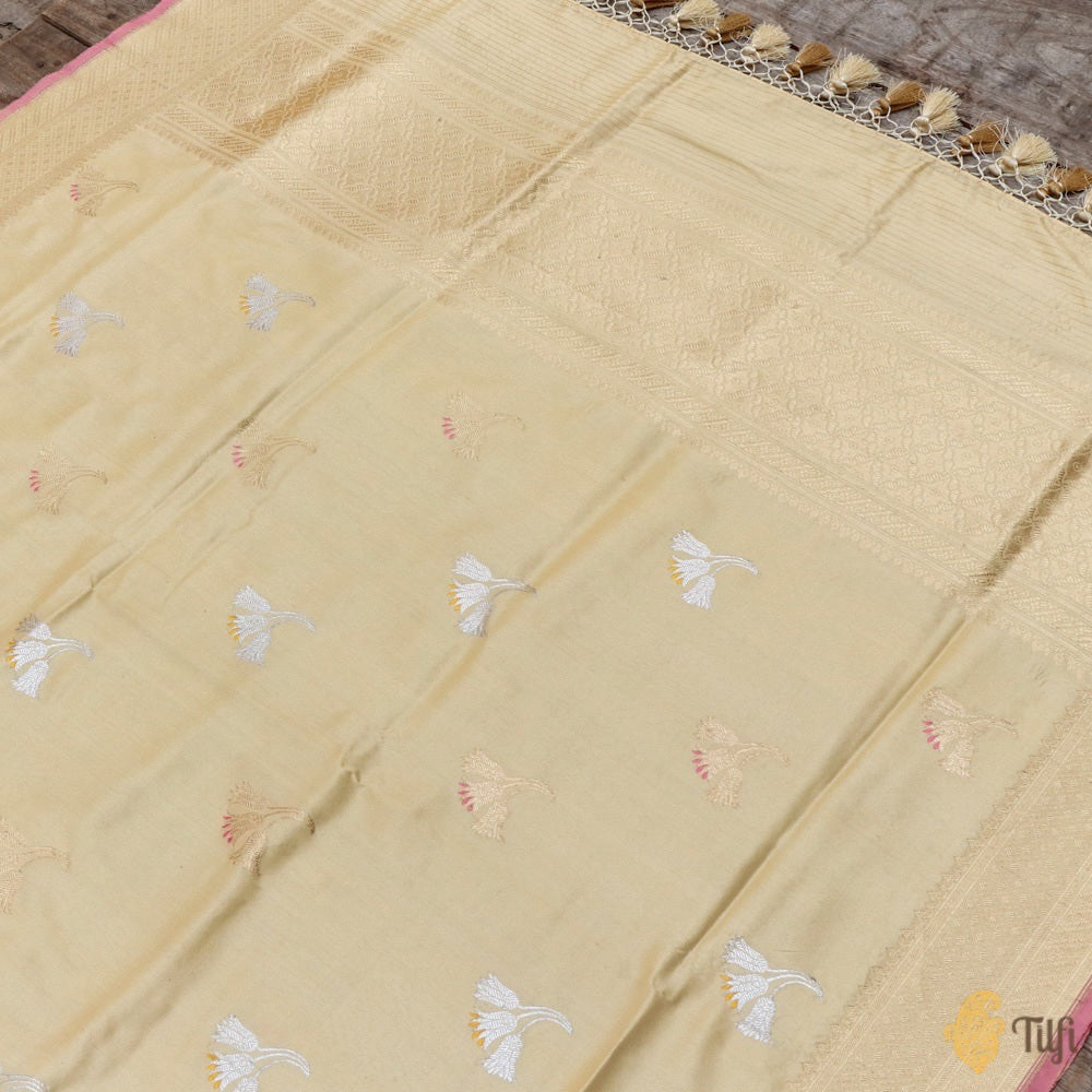 Ivory Pure Katan Silk Banarasi Handloom Dupatta