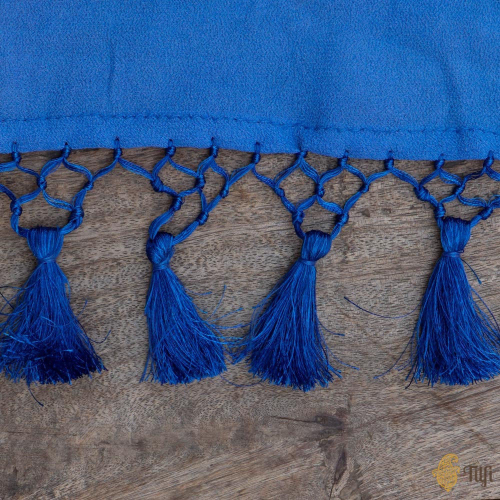 Deep Periwinkle Blue Pure Georgette Banarasi Handloom Bandhani Dupatta