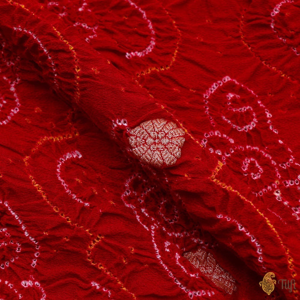 Maroonish-Red Pure Georgette Banarasi Handloom Bandhani Dupatta