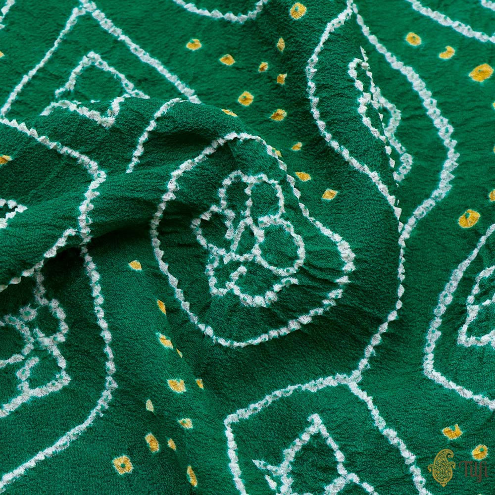 Dark Green Pure Georgette Banarasi Handloom Bandhani Dupatta
