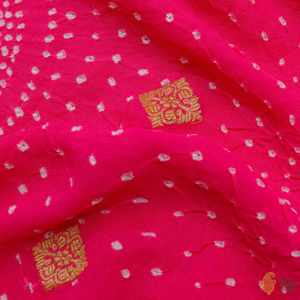 Gulabi Pink Pure Georgette Banarasi Handloom Bandhani Dupatta