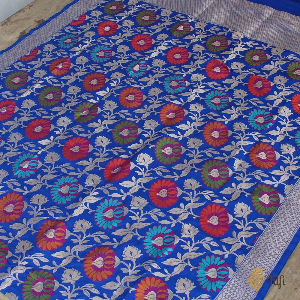 Royal Blue Pure Katan Silk Banarasi Handloom Dupatta