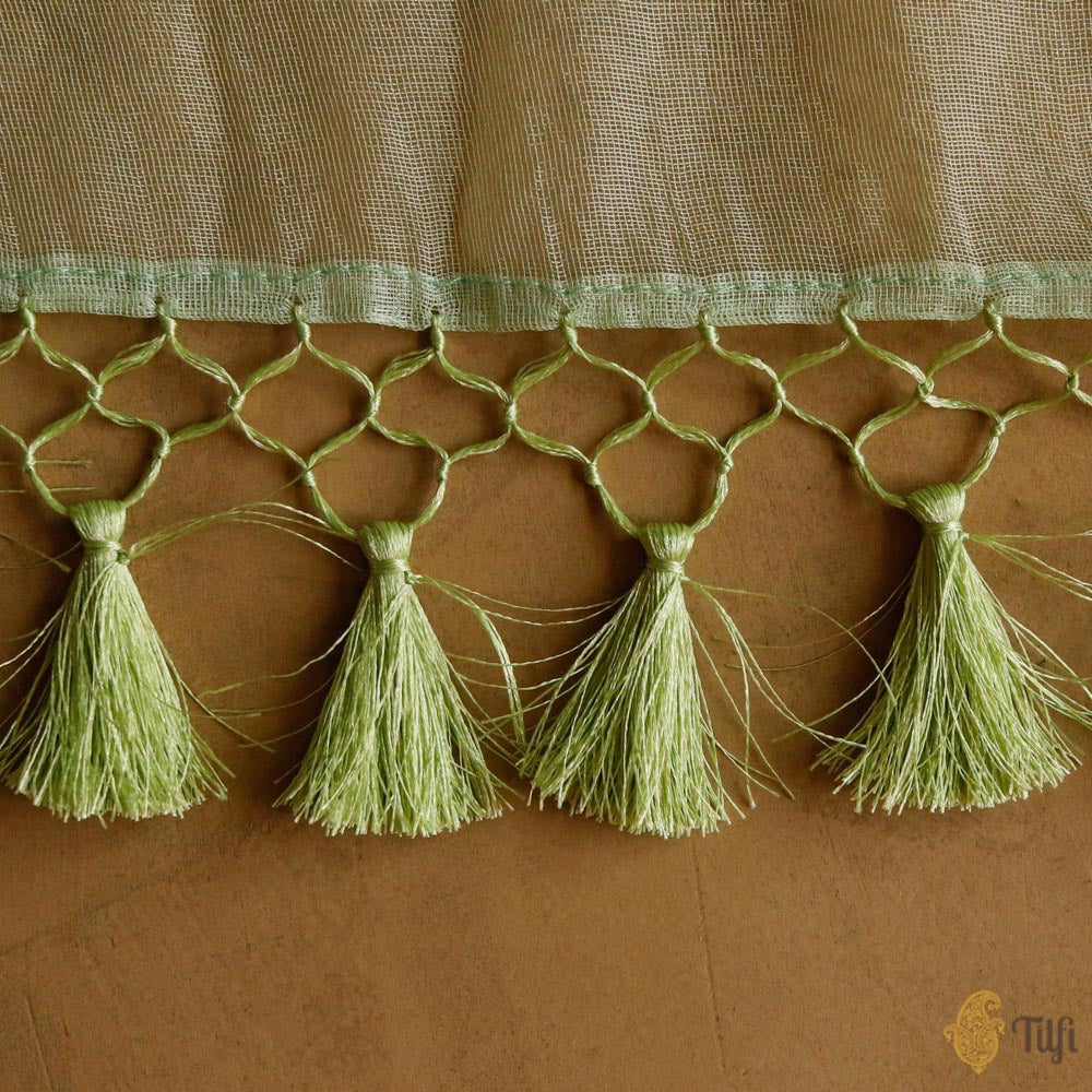 Mint Green Pure Kora Silk Net Banarasi Handloom Dupatta