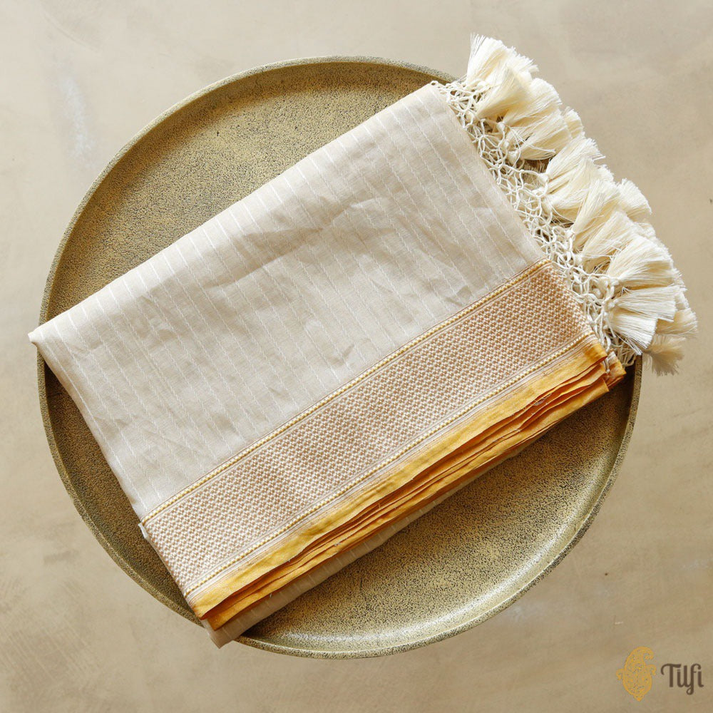 Off-White Pure Cotton Tissue Banarasi Handloom Dupatta