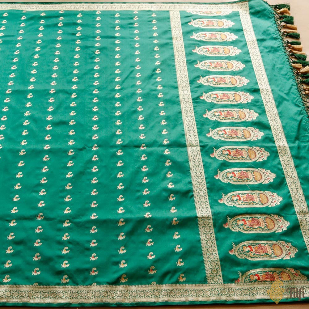Dark Green Pure Katan Silk Banarasi Handwoven Dupatta