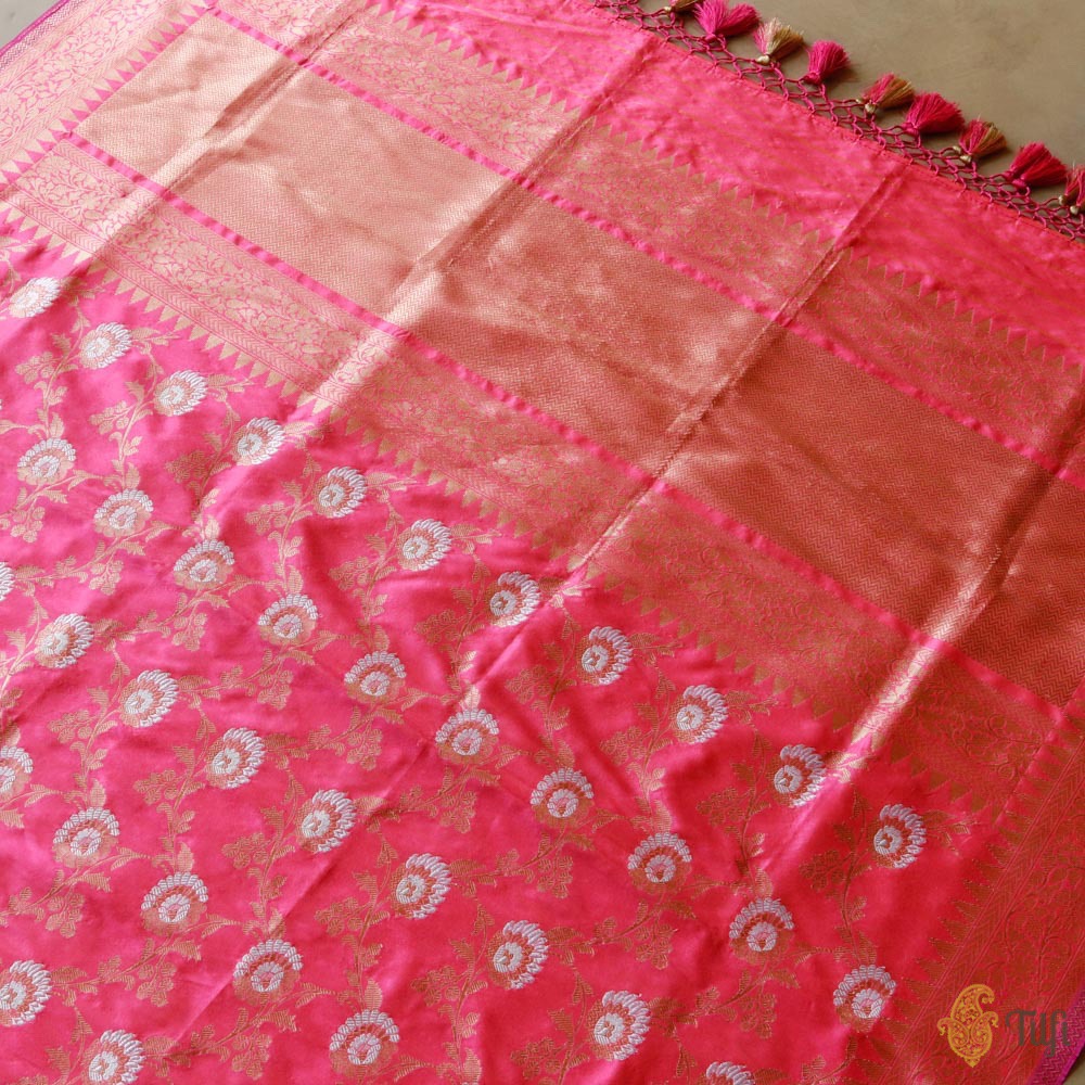 Gulabi Pink Pure Katan Silk Banarasi Handloom Kadwa Jangla Dupatta