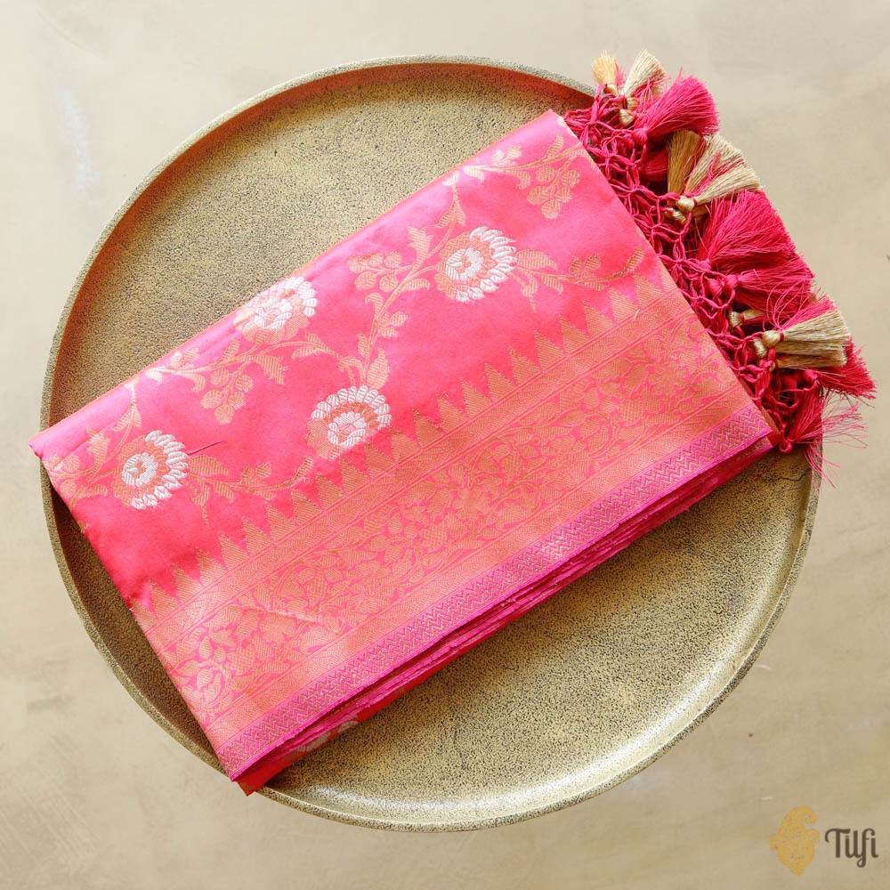 Gulabi Pink Pure Katan Silk Banarasi Handloom Kadwa Jangla Dupatta