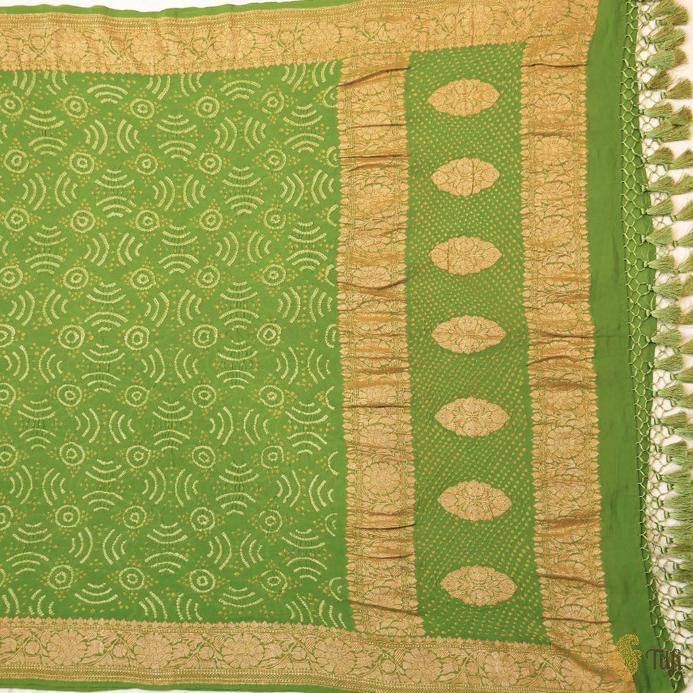 Green Pure Georgette Banarasi Handloom Bandhani Dupatta