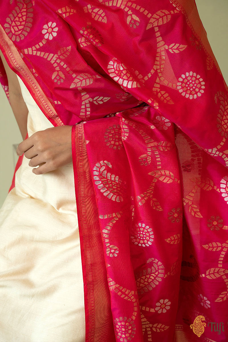 Red-Rani Pink Pure Katan Silk Georgette Banarasi Handloom Dupatta