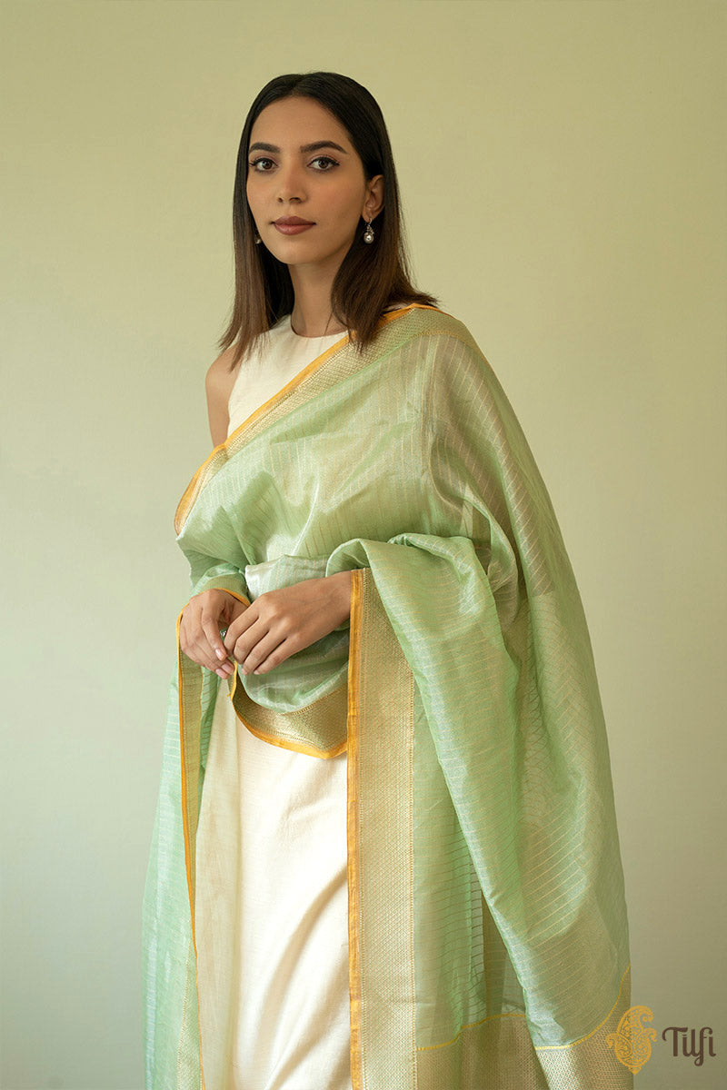 Sea Green Pure Cotton Silk Tissue Banarasi Handloom Dupatta