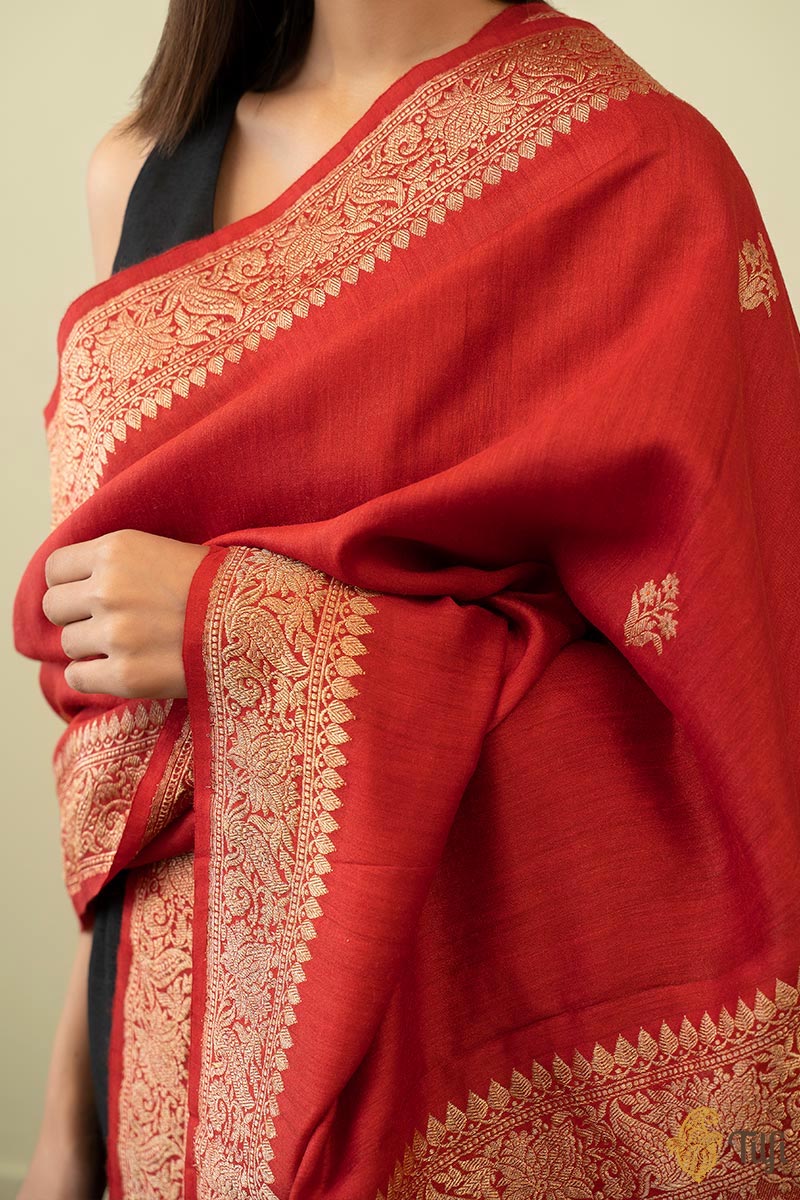 Red Pure Monga Silk Banarasi Handloom Dupatta